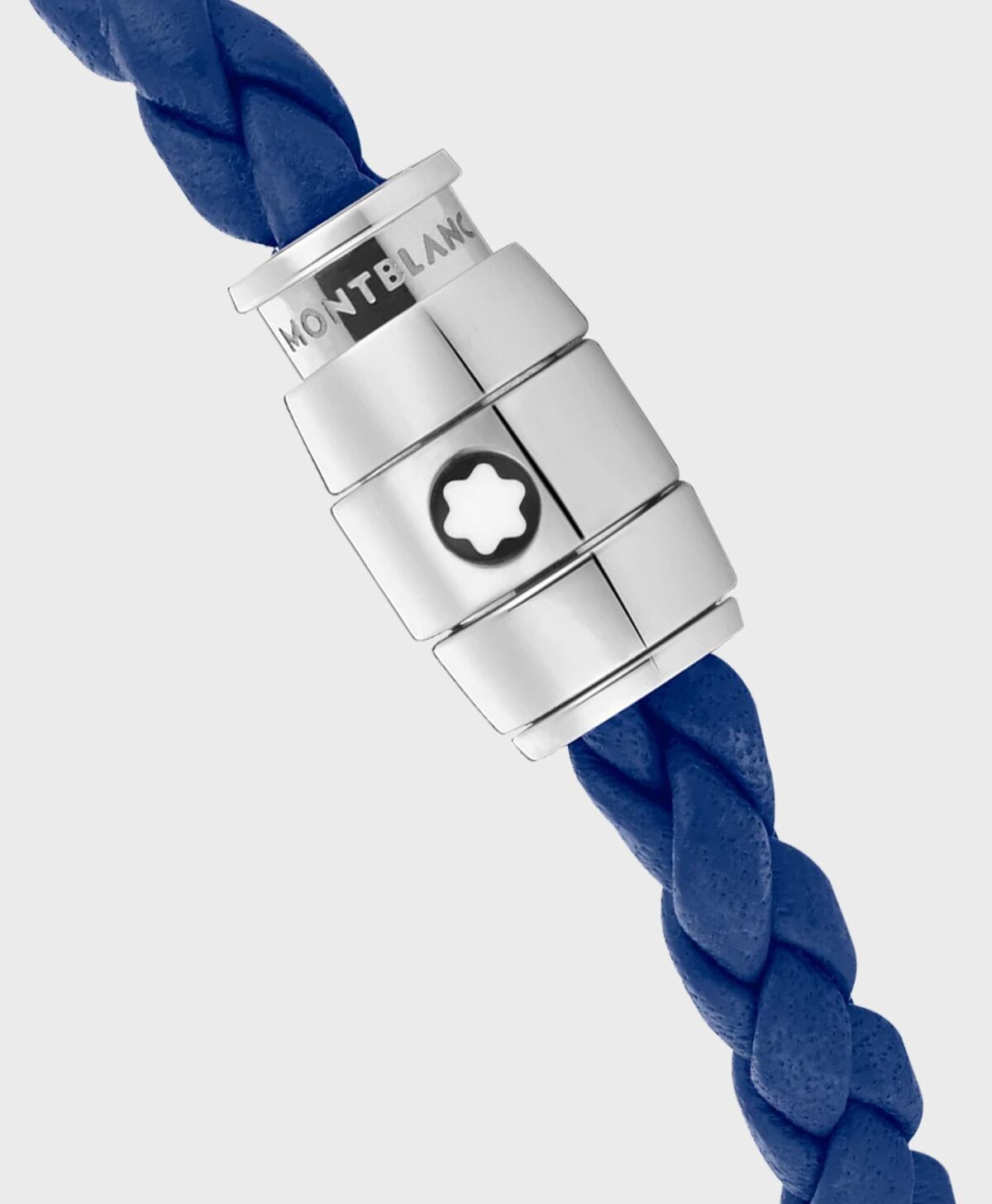 Montblanc Bracelet Steel 3 Rings Closing and Blue Leather MB130899
