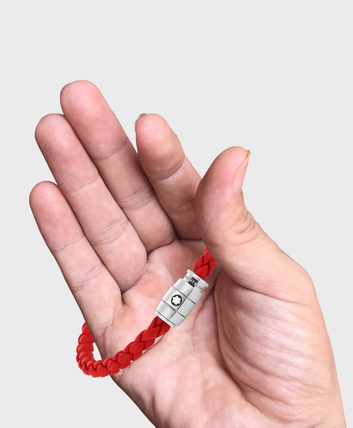 Montblanc Bracelet Steel 3 Rings Closing and Red Leather MB130902