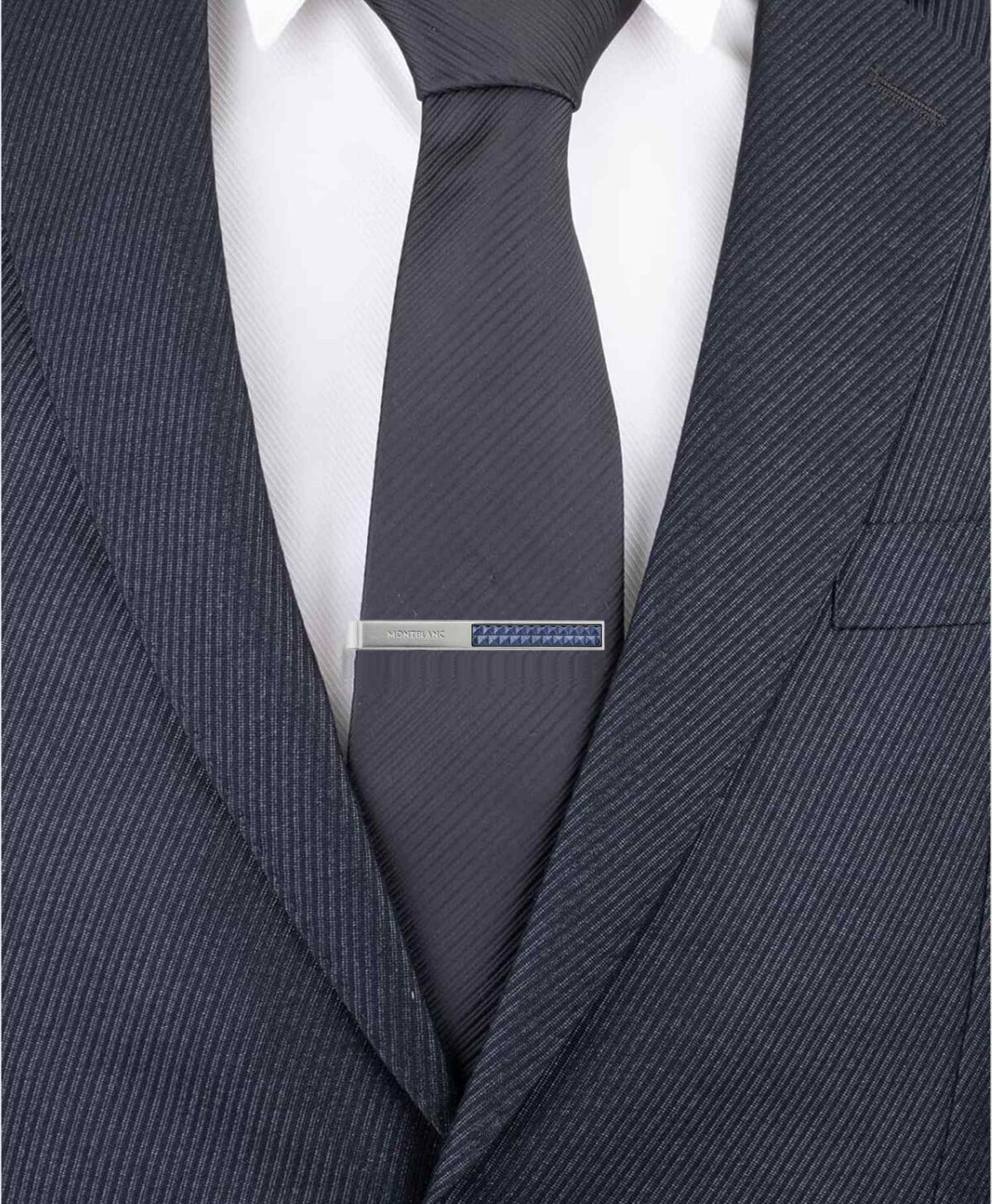 Montblanc Meisterstuck Stainless Steel Blue Insert Tie Bar MB123806